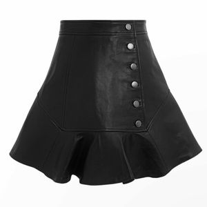 Marissa Webb Black Leather Mini Skirt with Silver Buttons